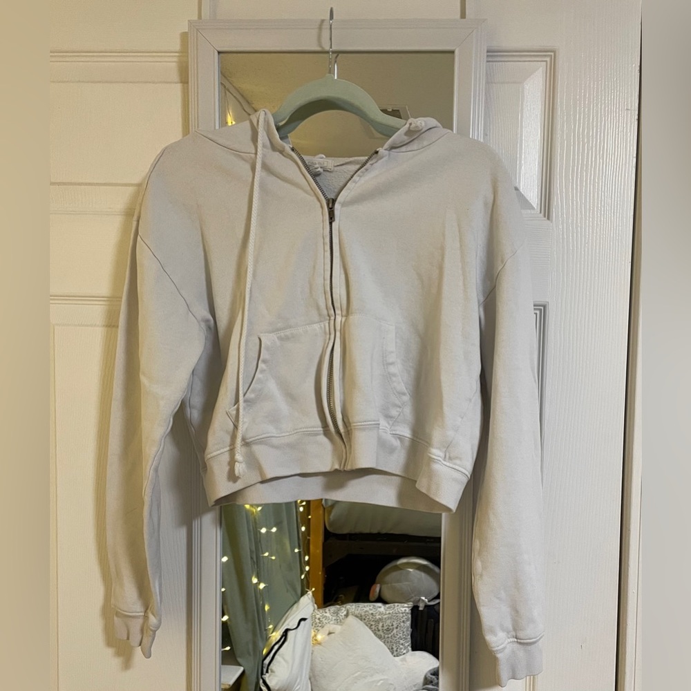 XS Cropped white zip up hoodie, Full Tilt Essentials